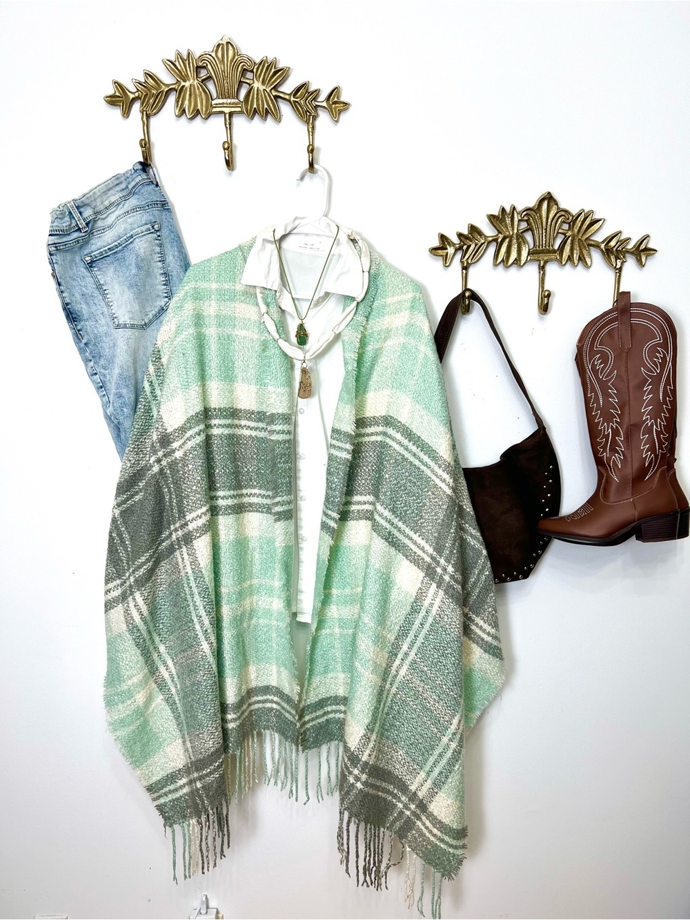 Plaid sage green plaid shawl / scarf